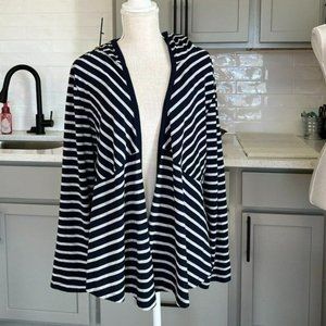 Sonoma Navy Gray Striped Open Hooded Jacket Long Sleeve Size XL